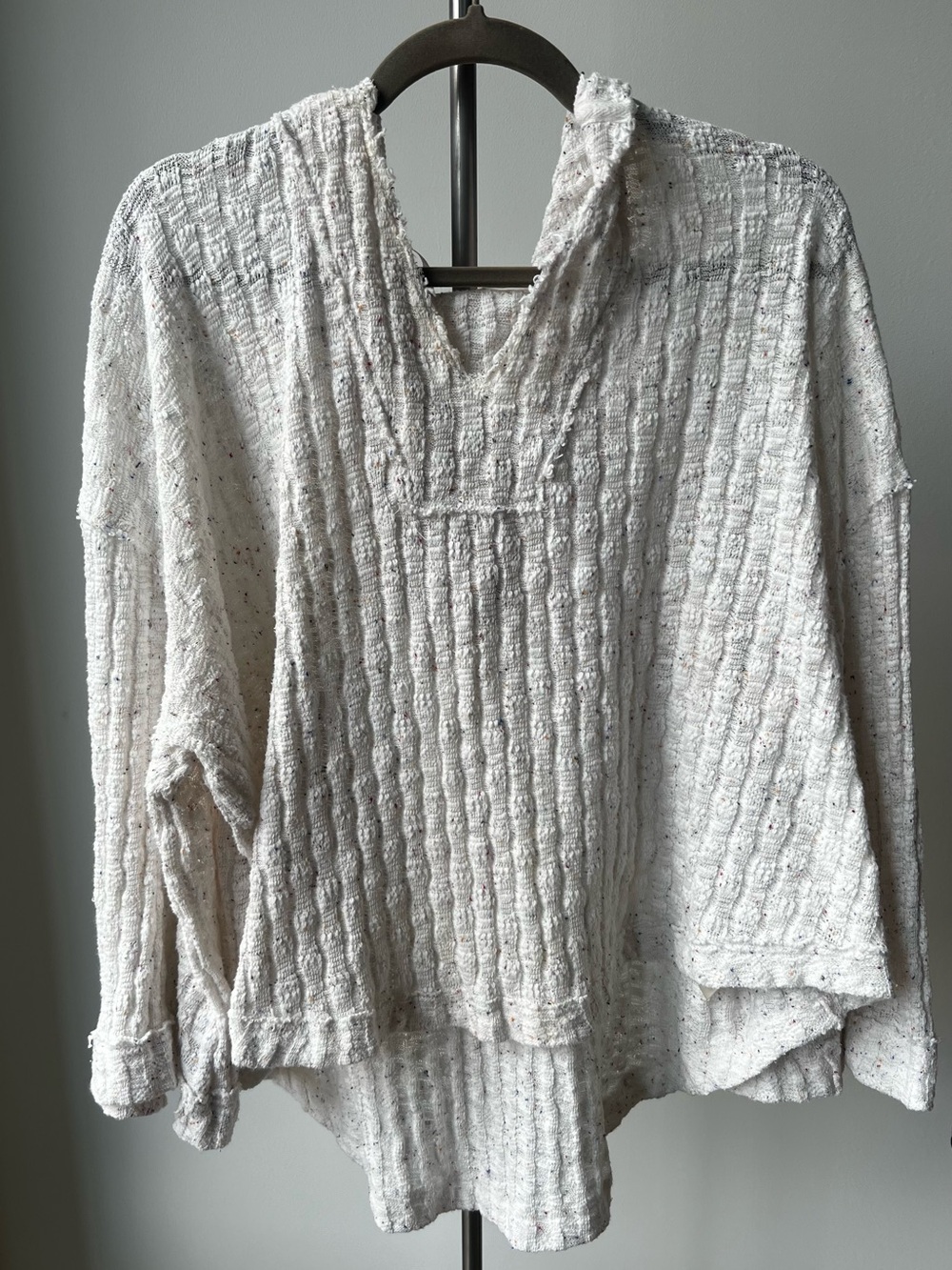 Free People Baja Babe White Textured V-Neck Hoodie